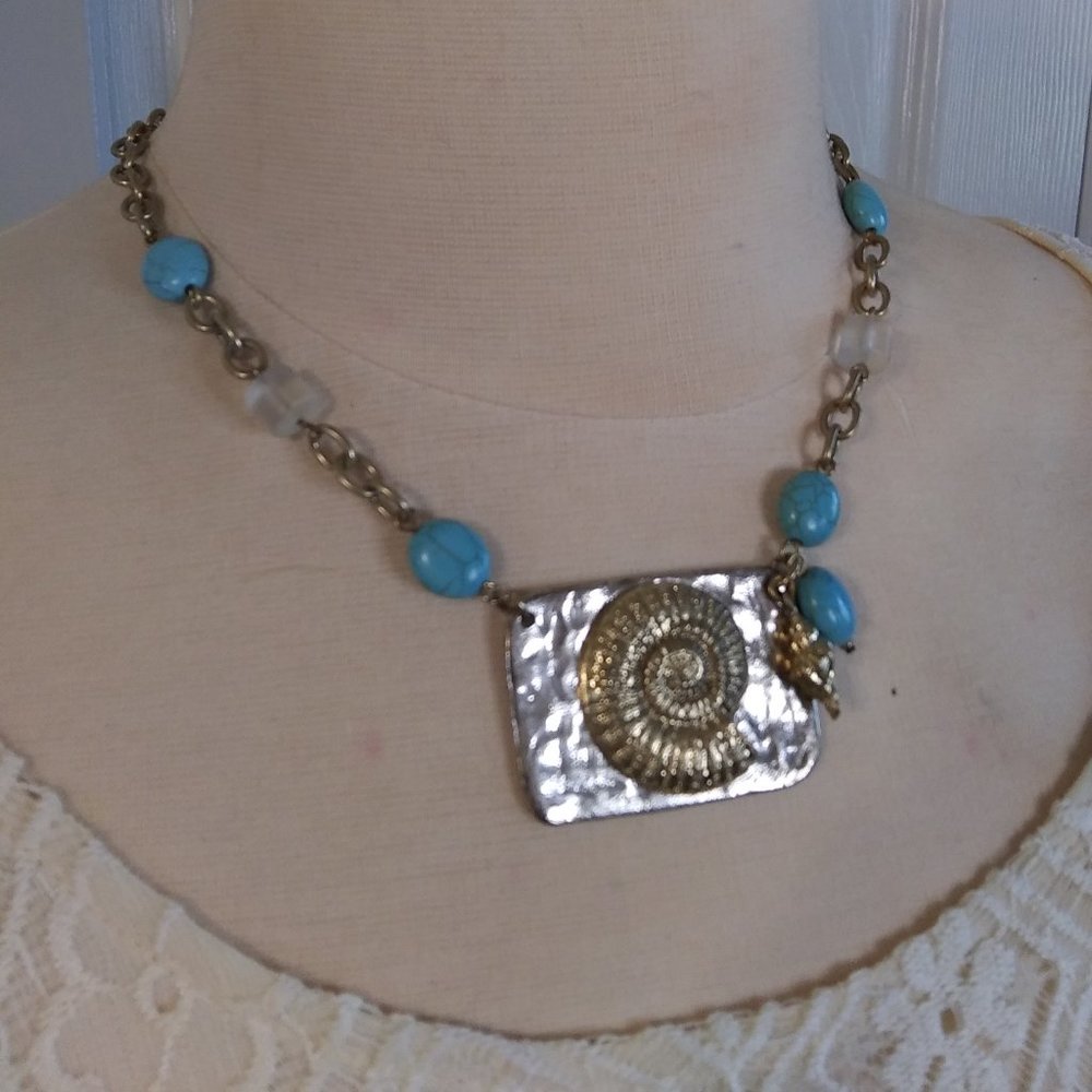 Golden Shell with Turquoise Necklace | New | Coastal Beach Vacation